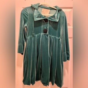 Free People RARE Vintage Green Velvet Hooded Button Up Cape Jacket